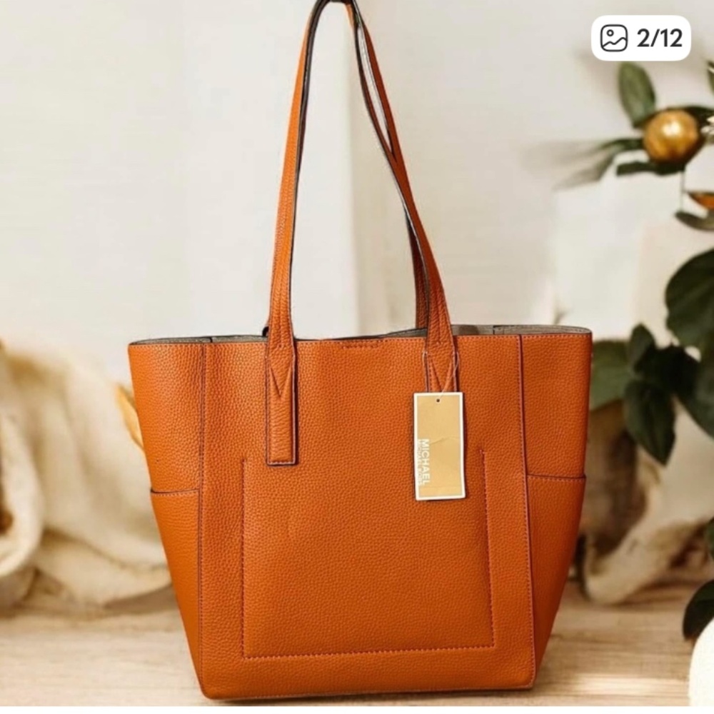 Michael Kors Orange Leather Tote Bag - Picture 2 of 10